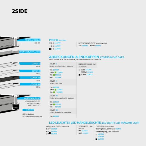 LED Leuchtenprofil 2SIDE Aluminium pulverbeschichtet silber, 200cm