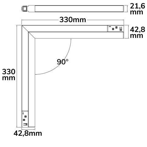 Track48 Eckleuchte vertikal schwarz, 20W, 120°, 48V DC, 3000K,CRI90, Line+, DALI dimmbar