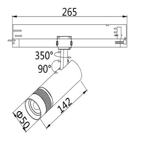 3-Phasen Schienen-Strahler fokussierbar, 12W, 20°-55°, weiß matt, 3000K, DALI dimmbar