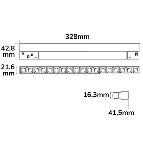 Track48 Leuchte 32cm weiß, 18W, 36°, UGR<19, 48V DC, 4000K, CRI90, Line+, DALI dimmbar