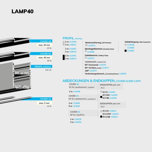 LED Leuchtenprofil LAMP40 Up&Down Aluminium weiß pulverbeschichtet