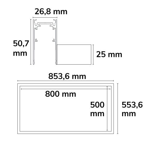 Track48 Leuchtenrahmen H50, Innenformat 500x800mm, weiß, exkl. Trafo, exkl. Montageclip/Seilabh.