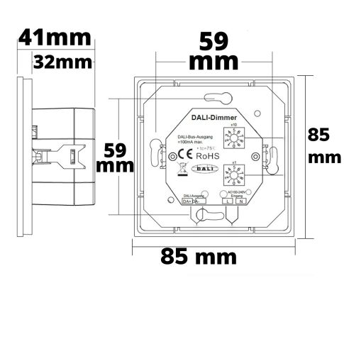 DALI 4 Gruppen / 4 Szenen Einbau-Touch Master-Dimmer, weiß, 230V AC oder DALI-Bus Spannung