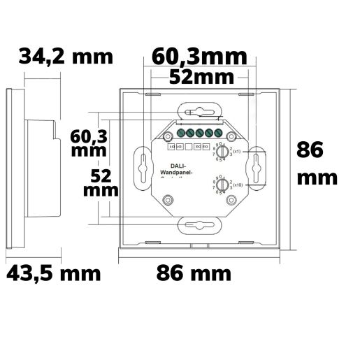 DALI DT8 RGB+W 1 Gruppe Einbau-Touch Master-Controller, schwarz, 230V AC oder DALI-Bus Spannung