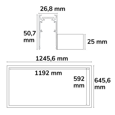 Track48 Leuchtenrahmen H50, Innenformat 592x1192mm, schwarz, exkl. Trafo, exkl. Montageclip/Seilabh.