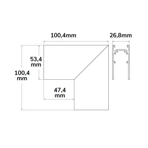 Track48 Eckschiene 90° vertikal für Aufbauschiene, schwarz, nicht stromführend