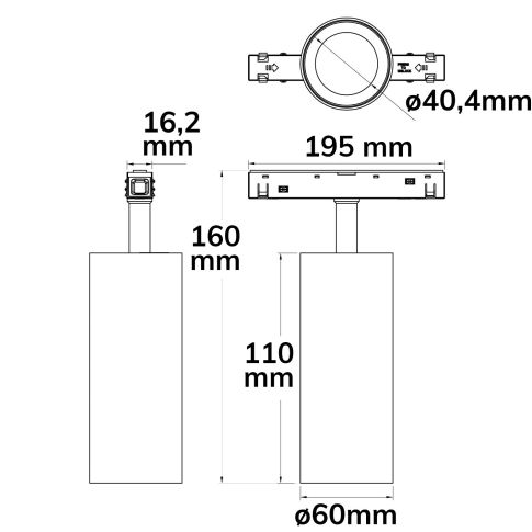 Track48 Schienenstrahler schwarz, 16W, 30°, UGR<19, 48V DC, 3000K, CRI90