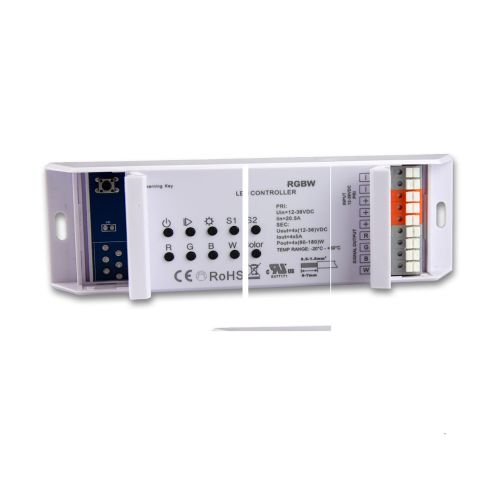 RGB+W PWM-Dimmer mit Nah- u. Fernbedienung, 2 Szenen-Speicher, 4 Kanal, 12-36V, 4x5A