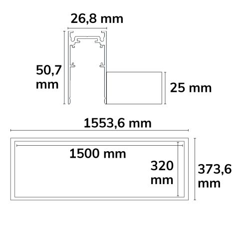 Track48 Leuchtenrahmen H50, Innenformat 320x1500mm, weiß, exkl. Trafo, exkl. Montageclip/Seilabh.