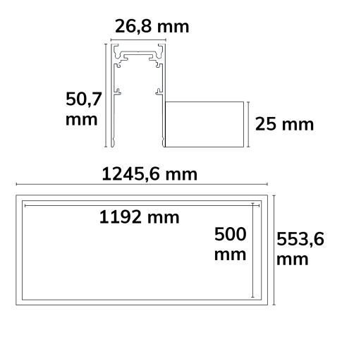 Track48 Leuchtenrahmen H50, Innenformat 500x1192 mm, weiß, exkl. Trafo, exkl. Montageclip/Seilabh.