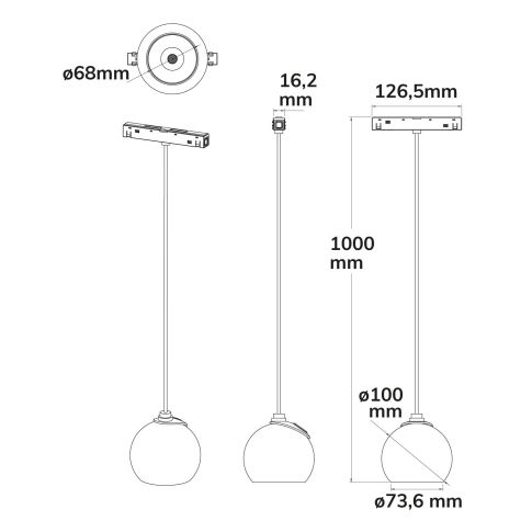 Track48 Hängeleuchte Ball Fokus schwarz, 12W, 60°, 48V DC, 3000K, CRI90