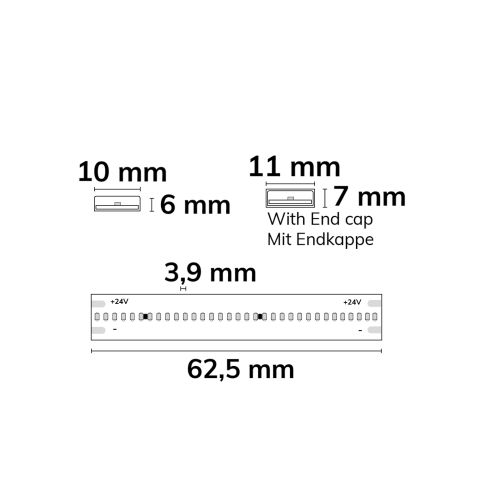 LED HT927/965 COB CCT 2-pol Flexband für bis zu 100°C Umgebung, 24V DC, 8W, IP68, 5m Rll, 512 LED/