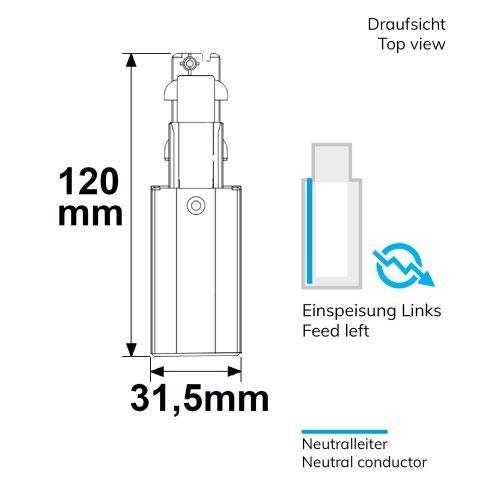 3-Phasen DALI Seiten-Einspeisung für Aufbauschiene, N-Leiter links, weiß