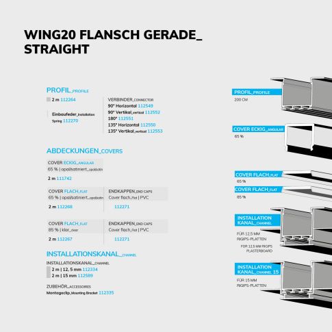 LED Einbauprofil WING20 Flansch gerade, eloxiert L: 200cm