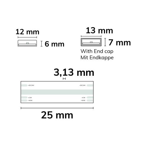 LED HT927/960 CCT Flexband für bis zu 100°C Umgebung, 24V DC, 10W|10W, IP68, 5m Rll, 640 LED/m