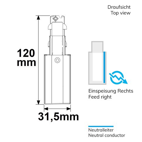 3-Phasen DALI Seiten-Einspeisung für Aufbauschiene, N-Leiter rechts, weiß