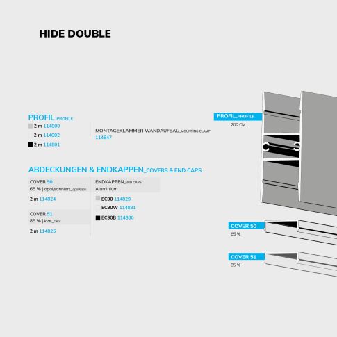 LED Aufbauleuchtenprofil HIDE DOUBLE Aluminium eloxiert, 200cm