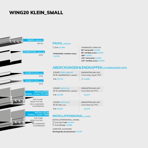 LED Aufbauprofil WING20 klein, eloxiert L: 200cm
