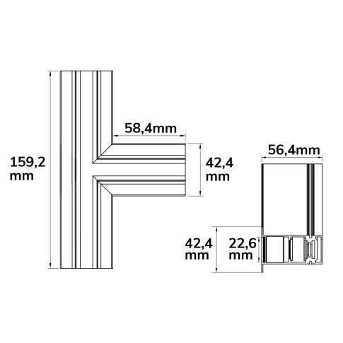 Track48 T-Schiene horizontal für Einbauschiene, weiß, nicht stromführend