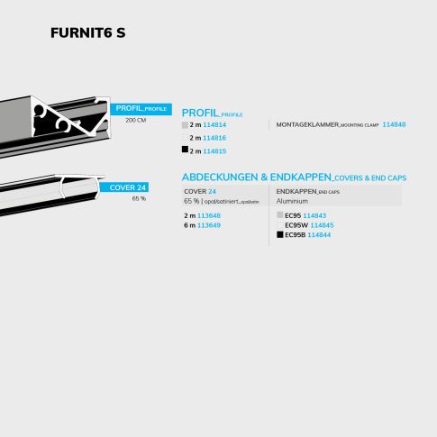 LED Aufbauprofil FURNIT6 S Aluminium weiß RAL 9003, 200cm