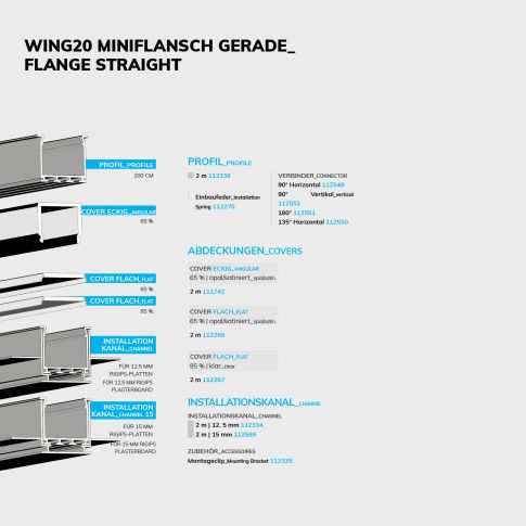 LED Einbauprofil WING20 Miniflansch gerade, eloxiert L: 200cm