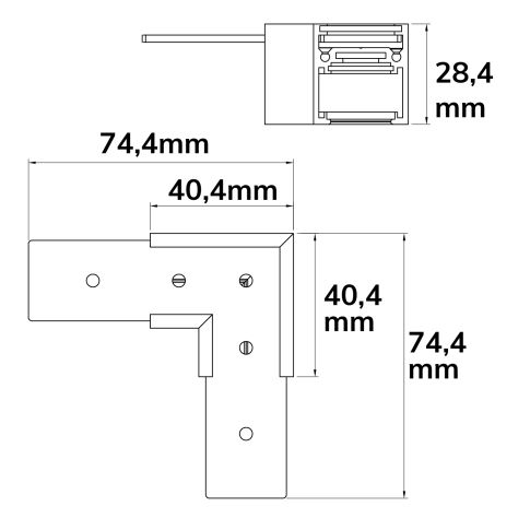 Track48 Eckschiene 90° horizontal für Aufbauschiene flat, weiß, nicht stromführend